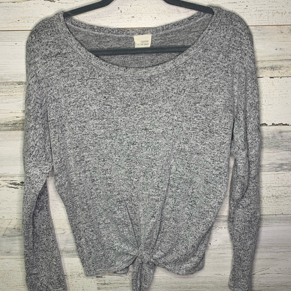 Grey tied front long sleeve shirt